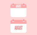 August Calendar icon on red background.Two flat style Royalty Free Stock Photo