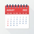 August 2022 Calendar Leaf. Calendar 2022 in flat style. Vector illustration. Royalty Free Stock Photo