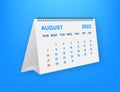 August 2022 Calendar Leaf. Calendar 2022 in flat style. Vector illustration. Royalty Free Stock Photo