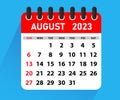 August 2023 Calendar Leaf. Calendar 2023 in flat style
