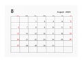 A August 2023 Calendar page isolated on white background, Saved clipping path