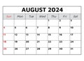 August 2024 calendar. Vector illustration