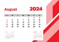 August 2024 Calendar. Week start on Sunday. Desk calendar 2024 design, simple and clean design, Wall calendar for print, digital