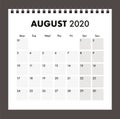 August 2020 calendar with wire band