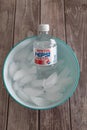 August 23 2022 - Calgary Alberta Canada - Cold Bottle of crystal Pepsi on ice