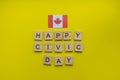 Civil Holiday in Canada, Civic Day Holiday, flag of Canada, minimalistic banner with the inscription in wooden letters Royalty Free Stock Photo
