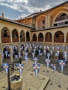 August 2018 - Cyprus: Main courtyard of the active Greek orthodox Kykkos monastery in the Troodos mountains