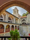 August 2018 - Cyprus: Main courtyard of the active Greek orthodox Kykkos monastery in the Troodos mountains
