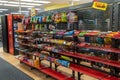 Snacks and candy aisle display inside of a closing Blockbuster Video rental store Royalty Free Stock Photo