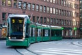 August 30 2016. Finland. Finnish public transport - green tram