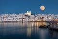 August full moon over the idyllic village of Naousa, Paros Royalty Free Stock Photo