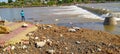 31 august 2020 gadhada, gujrat, india; Due to heavy rains, the Ghelo river in Gadhada city was flooded and the road was damaged.