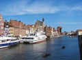 11 August, 2019, Gdansk, Poland. Gdansk old city with medieval port crane Zuraw and Motlawa River Royalty Free Stock Photo