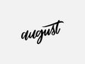 August. Hand written lettering isolated on white background.Vector template for poster, social network, banner, cards. Royalty Free Stock Photo