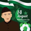 14 August Happy Independence Day, Vector illustration Banner Design with the Portrait of Quaid e Azzam.