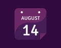 14 August, August 14 icon Single Day Calendar Vector illustration Royalty Free Stock Photo