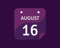 16 August, August 16 icon Single Day Calendar Vector illustration Royalty Free Stock Photo