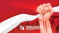 17 August. Indonesia Happy Independence Day greeting card with hands clenched, Spirit of freedom symbol. Use for banner, and