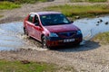 August 22, 2021 Koban Moldova, the car crosses a huge stream or a small river. Illustrative editorial. Background