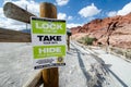 LAS VEGAS, NEVADA: A sign posted by the Las Vegas Police Department reminds visitors to lock their vehicles and