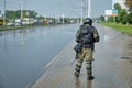 August 30 2020 Minsk Belarus A soldier in uniform stands in Minsk