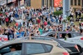 August 14 2020 Minsk Belarus Many people stand by the roadside to protest against violence