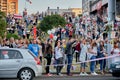 August 14 2020 Minsk Belarus Many people stand by the roadside to protest against violence