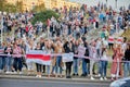 August 14 2020 Minsk Belarus Many people stand by the roadside to protest against violence
