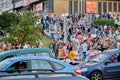 August 14 2020 Minsk Belarus Many people stand by the roadside to protest against violence