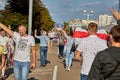 August 15 2020 Minsk Belarus Many people stand by the roadside to protest against violence