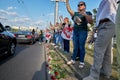 August 15 2020 Minsk Belarus Many people stand by the roadside to protest against violence