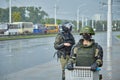 August 30 2020 Minsk Belarus Many uniformed soldiers with a shield to disperse the protesters