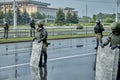 August 30 2020 Minsk Belarus Many uniformed soldiers with a shield to disperse the protesters