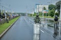 August 30 2020 Minsk Belarus Many uniformed soldiers with a shield to disperse the protesters