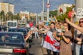 August 15 2020 Minsk Belarus Many people stand by the roadside to protest against violence