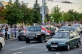 August 14 2020 Minsk Belarus Many people stand by the roadside to protest against violence