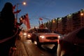 August 14 2020 Minsk Belarus Many people stand by the roadside to protest against violence