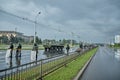 August 30 2020 Minsk Belarus A group of people wrapped in flags walk down the street