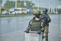 August 30 2020 Minsk Belarus A soldier in uniform stands in Minsk