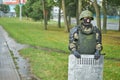 August 30 2020 Minsk Belarus A soldier in uniform stands in Minsk