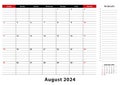 August 2024 Monthly Desk Pad Calendar week starts from sunday, size A3