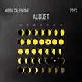 August 2022 Moon calendar. Astrological calendar design. planner. Place for stickers. Month cycle planner mockup