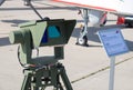 30 AUGUST 2019 MOSCOW, RUSSIA: laser coordinate system standing on the aircraft exhibition