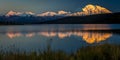 AUGUST 28, 2016 - Mount Denali at Wonder Lake, previously known as Mount McKinley, the highest mountain peak in North America, at Royalty Free Stock Photo