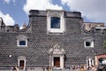 August 6, 2023 - Naples, Italy. Church of Gesu Nuovo. A 1400s temple with an intricate stone facade