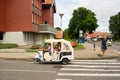 August 17, 2017 Nida, Lithuania, A car drives along the street in the city of Nida near the embankment Royalty Free Stock Photo