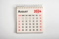 August 2024. One page of annual business monthly calendar on white background. August 2024 reminder, business planning,