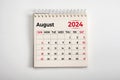 August 2024. One page of annual business monthly calendar on white background. August 2024 reminder, business planning,