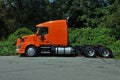 Orange diesel truck cabin.