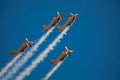 August 19, 2017 Orlovka`s Airfield. Russia, Tver region. Holiday `Day of Aircraft`. Flight of 4 planes of small aircraft Group of